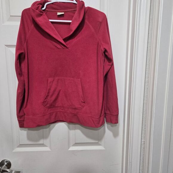 L.L. Bean Pink Fleece Pullover Sweatshirt V-Neck Size Small - Picture 6 of 9